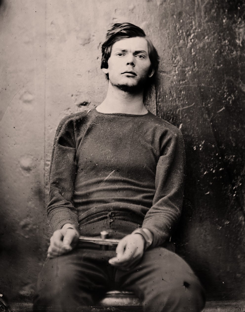 Lewis Powell csuklóvasalóban a USS Saugus fedélzetén, 1865 alkotó: Alexander Gardner