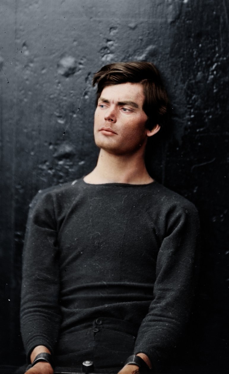 Lewis Powell csuklóvasalóban a USS Saugus fedélzetén, 1865 alkotó: Alexander Gardner