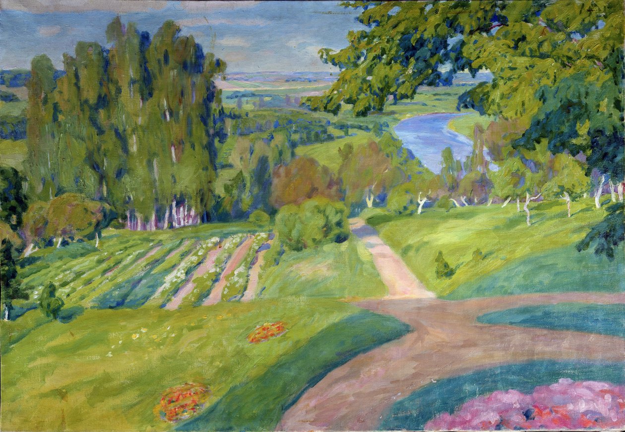 Vidéki birtok. Alekszandr Fjodorovics Gaush (1873-1947) festménye, olaj, vászon, 1910 körül, orosz művészet, szecesszió. Regionális M. Vrubel Művészeti Múzeum, Omszk (Oroszország). alkotó: Alexander Gaush