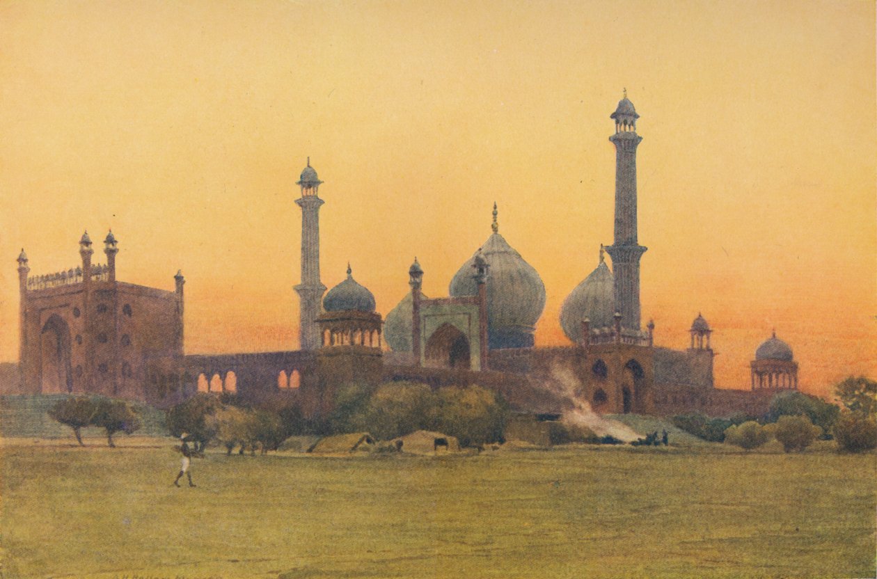 The Jumma Musjid, Delhi – Napnyugtakor, 1880 1905. alkotó: Alexander Henry Hallam Murray