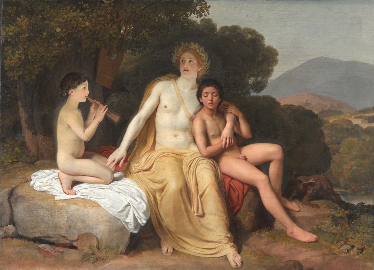 Orosz: "Apollo, Hyacinthus és Cyparissus zenélnek és énekelnek" Apollo, Hyacinthus és Cyparissus zenélnek és énekelnek. alkotó: Alexander Ivanov