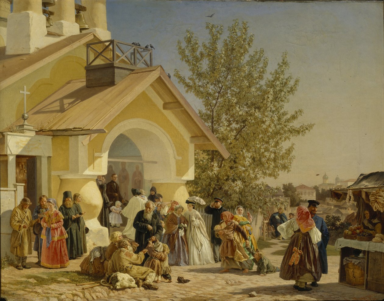 Egy pszkovi templomból kilépve, 1864 alkotó: Alexander Ivanovich Morozov