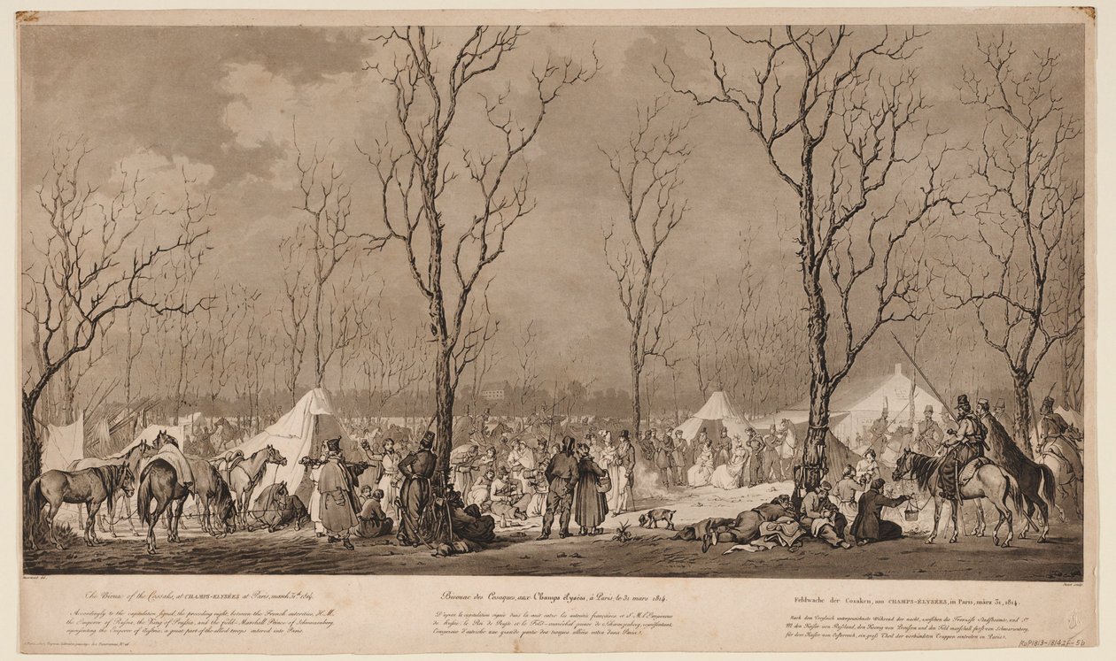 A kozákok bivakja a párizsi Avenue des Champs-Elysées-n 1814 márciusában, 1814 alkotó: Alexander Ivanovich Sauerweid