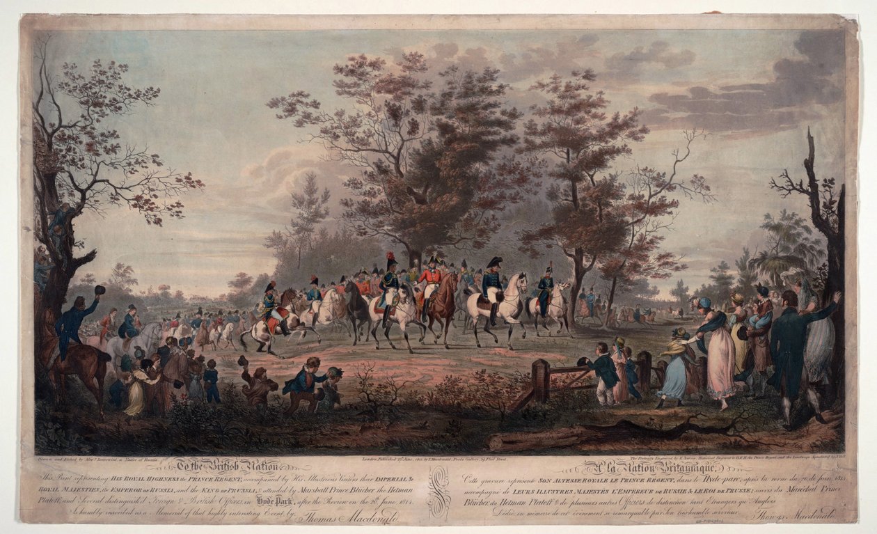 Frigyes Guillaume (Frederic-Guillaume) III, Poroszország (1770-1840) – A szövetséges uralkodók felülvizsgálata a Hyde Parkban 1814 – Kormányzó herceg, III. Vilmos porosz, I. Sándor (I. Sándor orosz) alkotó: Alexander Ivanovich Sauerweid