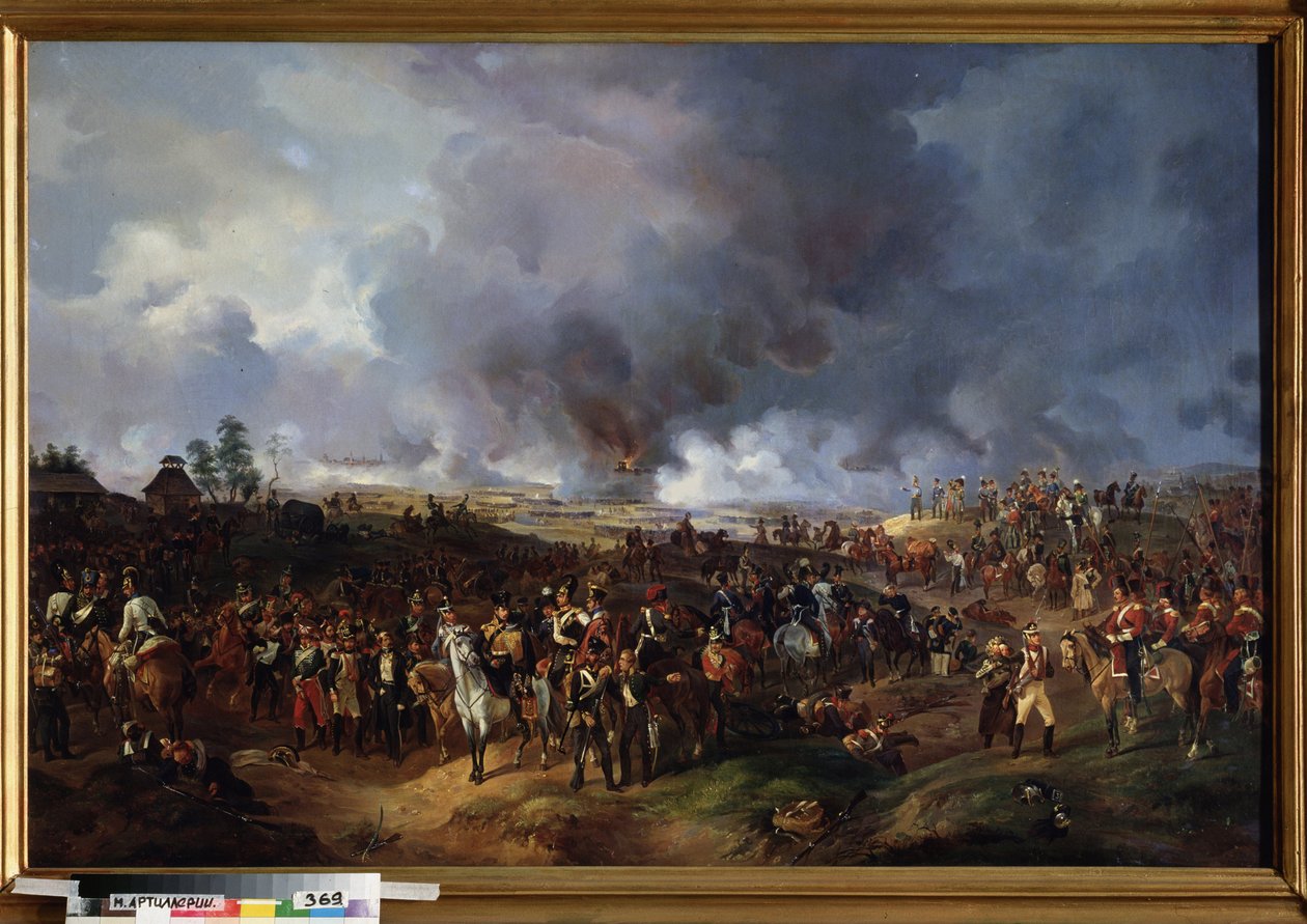A nemzetek csatája Lipcsében (Németország), 1813. október. (Vagy lipcsei csata, a napóleoni háborúk epizódja, a német hadjárat során (1813). Alexander Ivanovich Sauerweid (1783-1844) festménye, olaj, vászon alkotó: Alexander Ivanovich Sauerweid