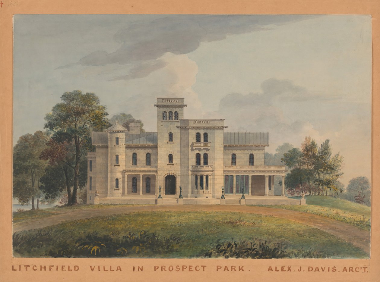 Grace Hill Edwin C. Litchfield számára, Brooklyn, New York első magassága, 1854. alkotó: Alexander Jackson Davis
