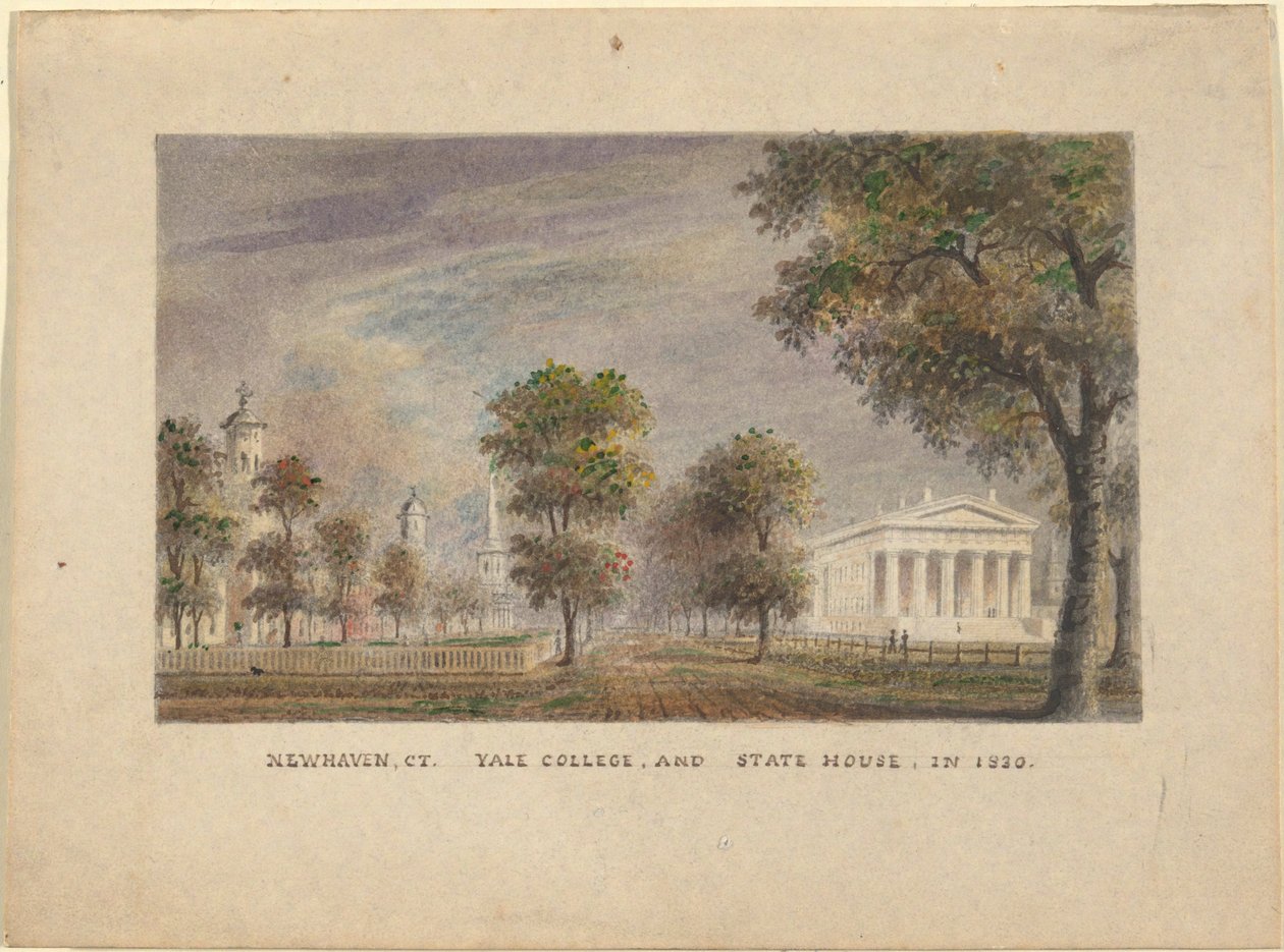 New Haven CT. A Yale College és a State House 1830-ban alkotó: Alexander Jackson Davis