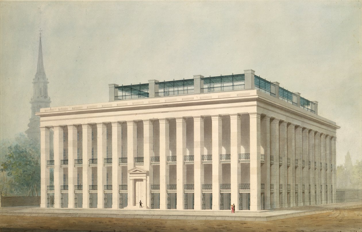 Javaslat az Astor House Park Hotelre, New York-i perspektíva, kb. 1830-34. alkotó: Alexander Jackson Davis