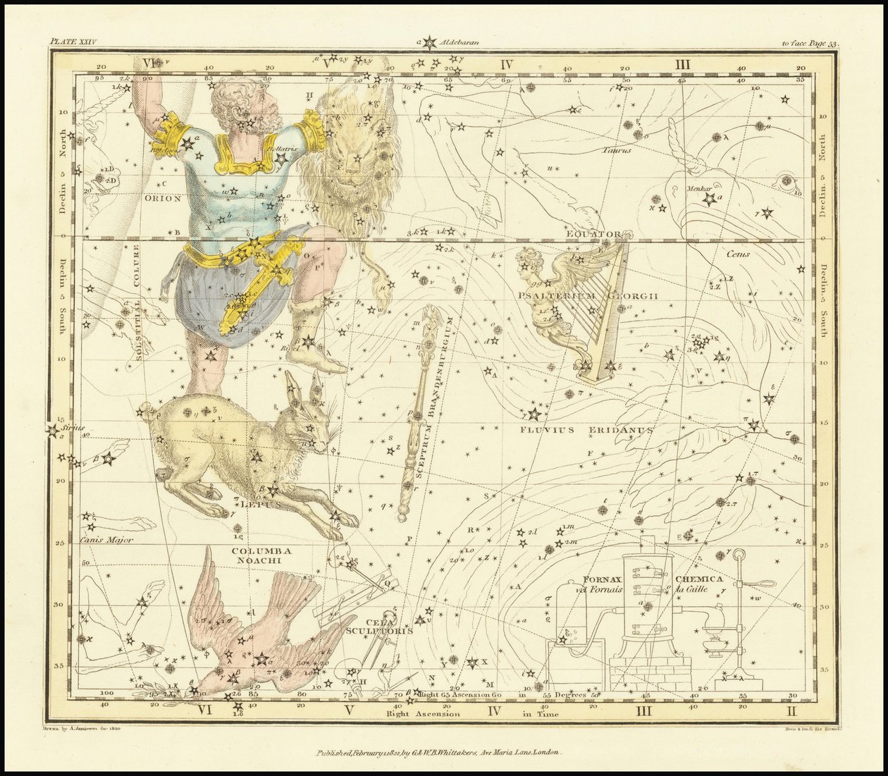 1822 - Alexander Jamieson - Orion, Psaltriem Georgii, Sceptrum Brandenburgium, Lepus és Columba Noachi alkotó: Alexander Jamieson