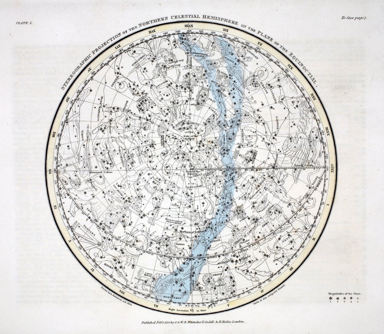 Az északi félteke, Alexander Jamieson "A Celestial Atlas" című művéből, kiad. London 1822 (kézi színes metszet) alkotó: Alexander Jamieson