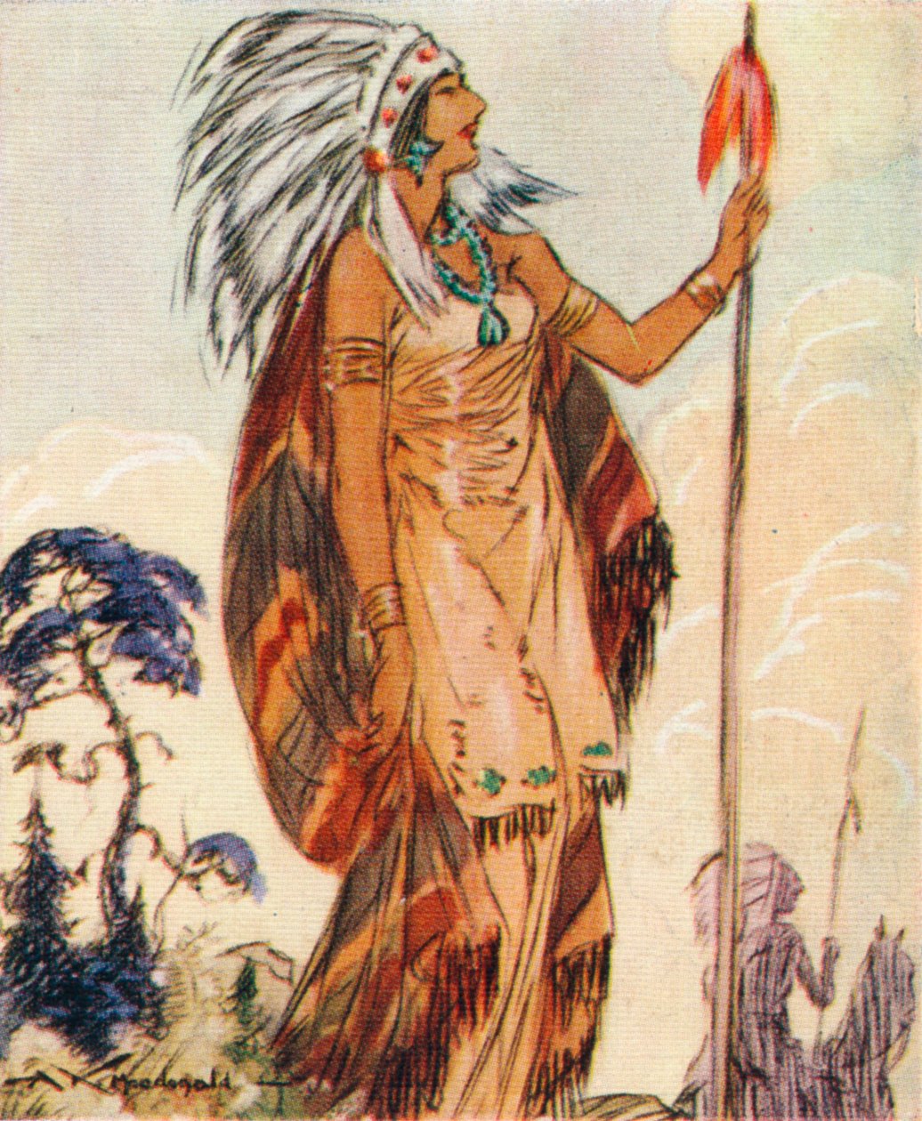 Pocahontas, az indián törzsfőnök lánya, aki megmentette John Smitht, 1937 alkotó: Alexander K. MacDonald