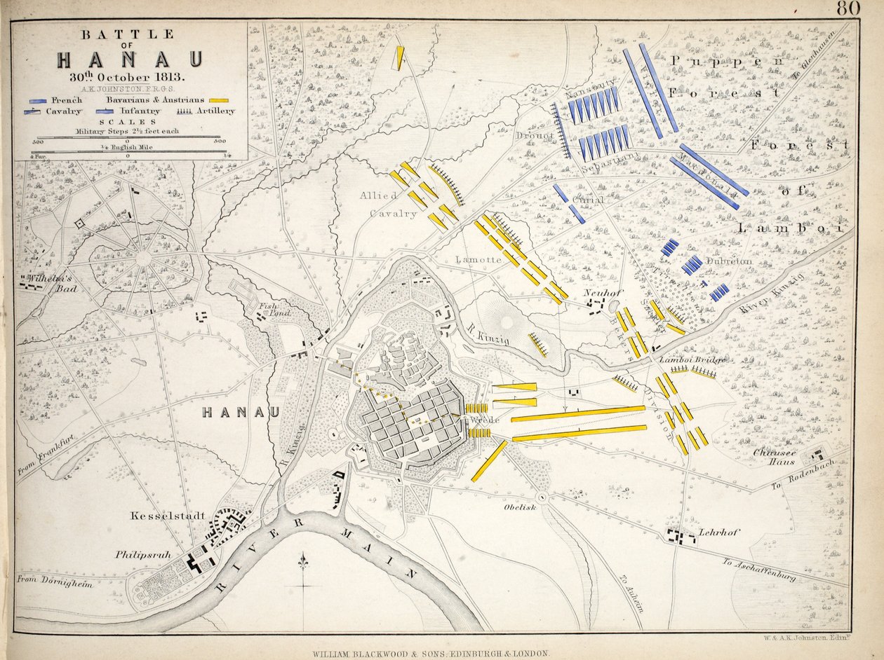 A hanaui csata térképe, kiadó: William Blackwood and Sons, Edinburgh és London, 1848 (kézzel színezett metszet) alkotó: Alexander Keith Johnston