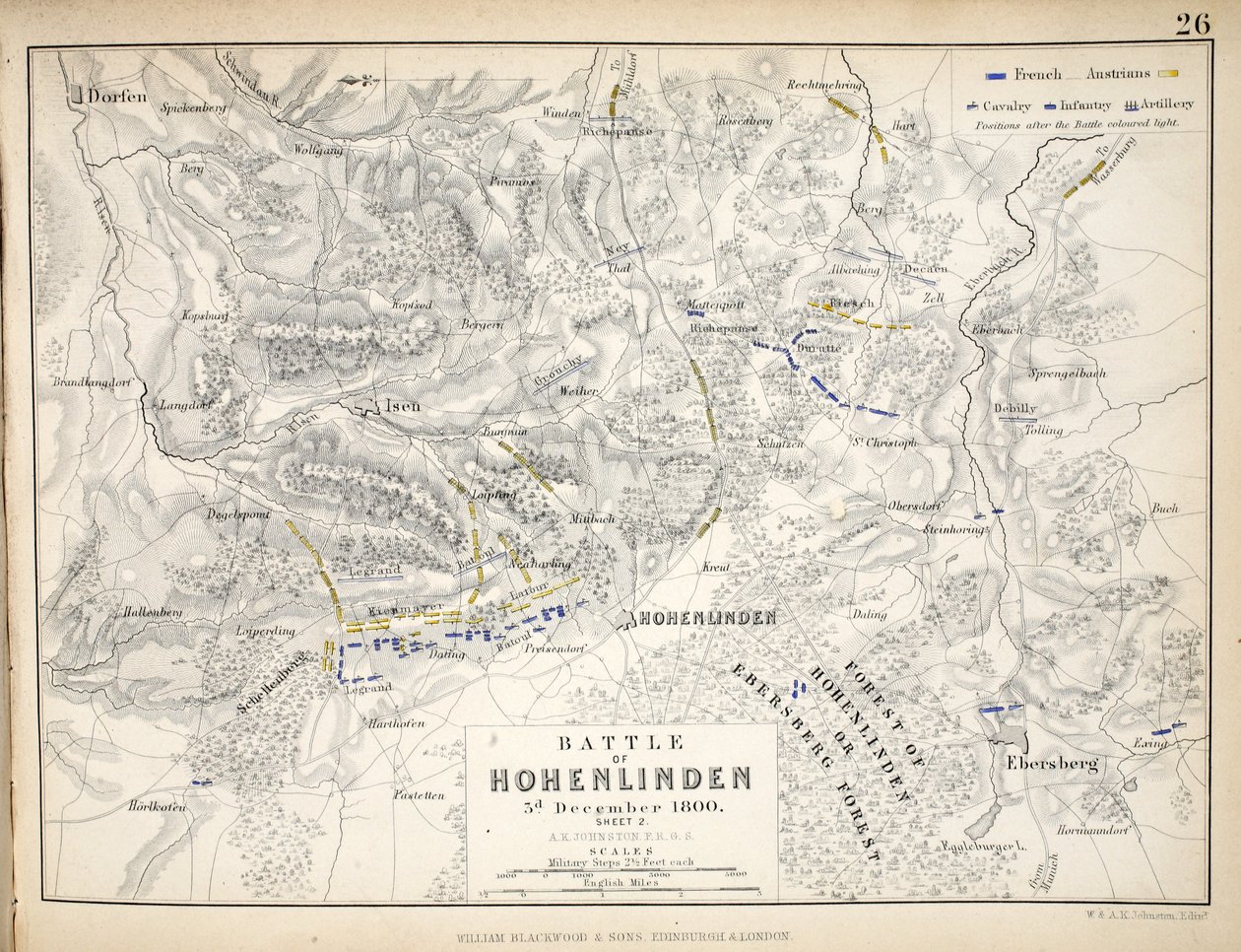 A Hohenlinden-i csata térképe, kiadó: William Blackwood and Sons, Edinburgh és London, 1848 (kézzel színezett metszet) alkotó: Alexander Keith Johnston
