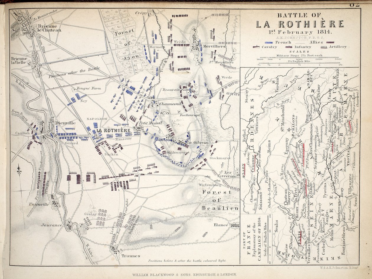 A La Rothiere-i csata térképe, William Blackwood and Sons, Edinburgh és London, 1848 (kézzel színezett metszet) alkotó: Alexander Keith Johnston