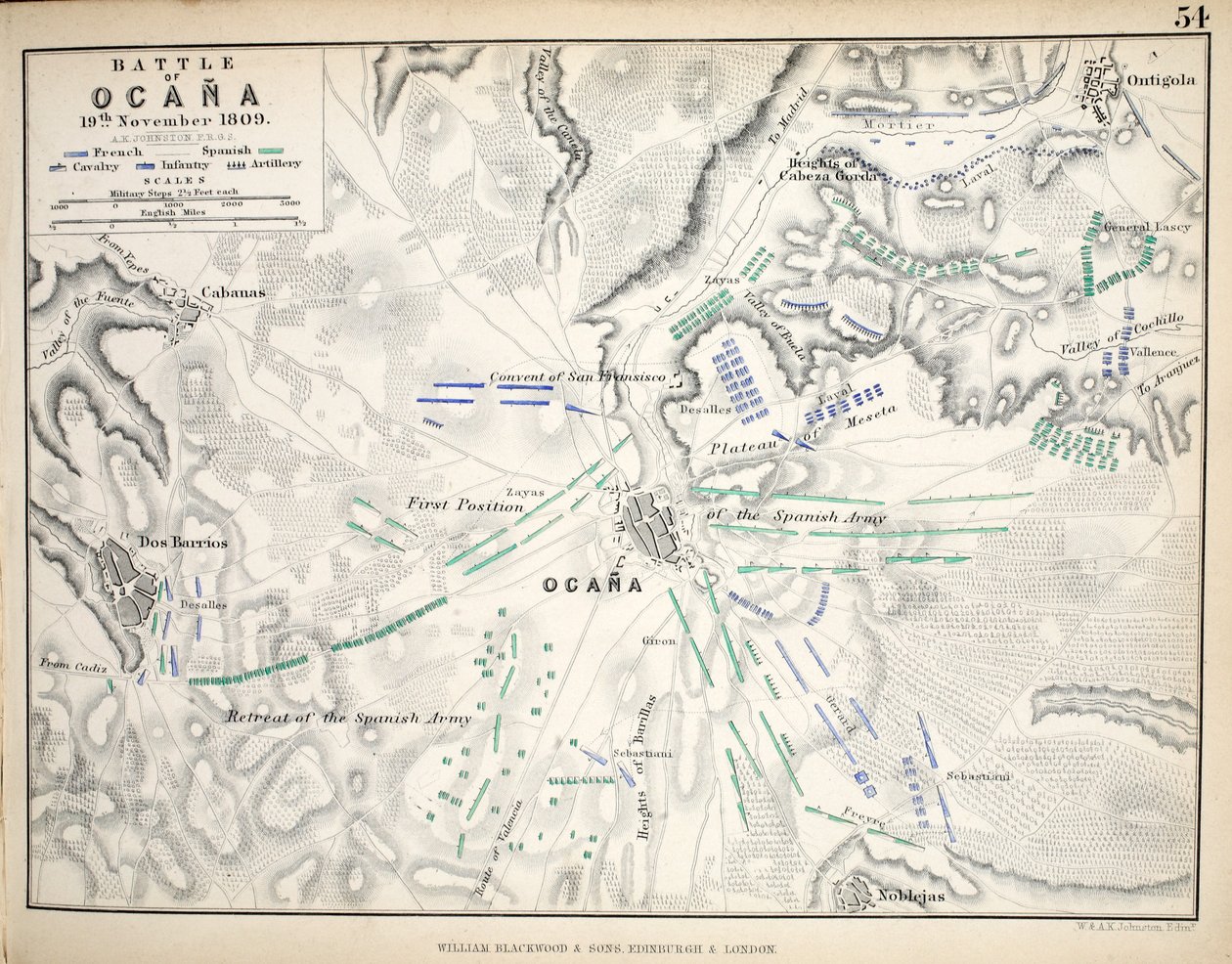 Az ocanai csata térképe, kiadó: William Blackwood and Sons, Edinburgh és London, 1848 (kézzel színezett metszet) alkotó: Alexander Keith Johnston
