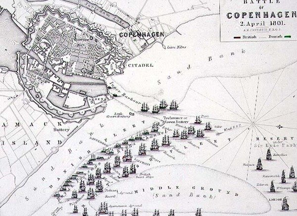 A koppenhágai csata terve, 1801. április 2., 1830-as évek (metszet) alkotó: Alexander Keith Johnston