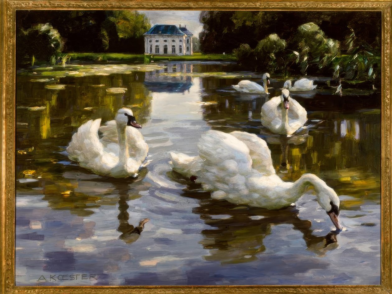A. Koester, hattyúk Nymphenburgban alkotó: Alexander Köster