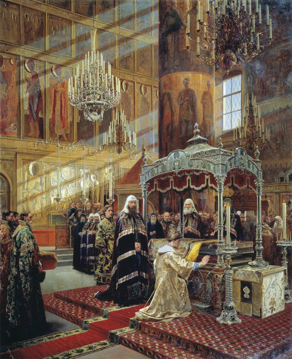 Alexis cár és Nikon pátriárka Fülöp moszkvai metropolita koporsójánál, 17. század 1886 alkotó: Alexander Litovchenko