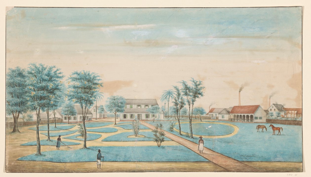Kilátás a Catharina Sophia cukorültetvényre alkotó: Alexander Ludwich Brockmann