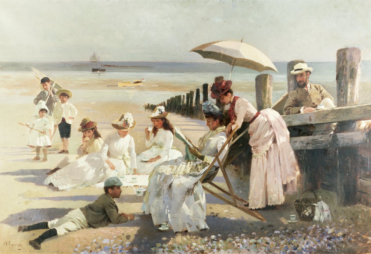 Bognor Regis partjain – A Harford házaspár és gyermekeik portrécsoportja, 1887 alkotó: Alexander M. Rossi