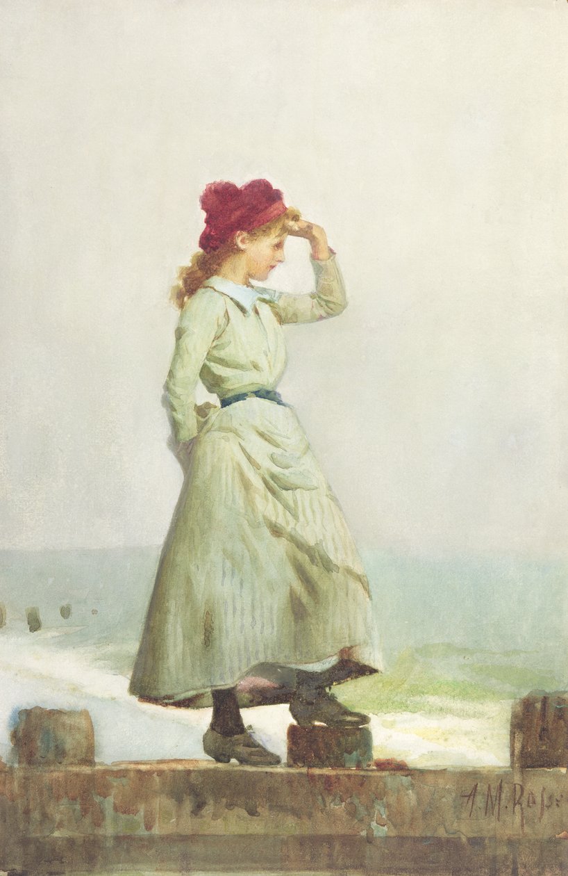 Fiatal lány a Seawall-on (akvarell papíron) alkotó: Alexander M. Rossi