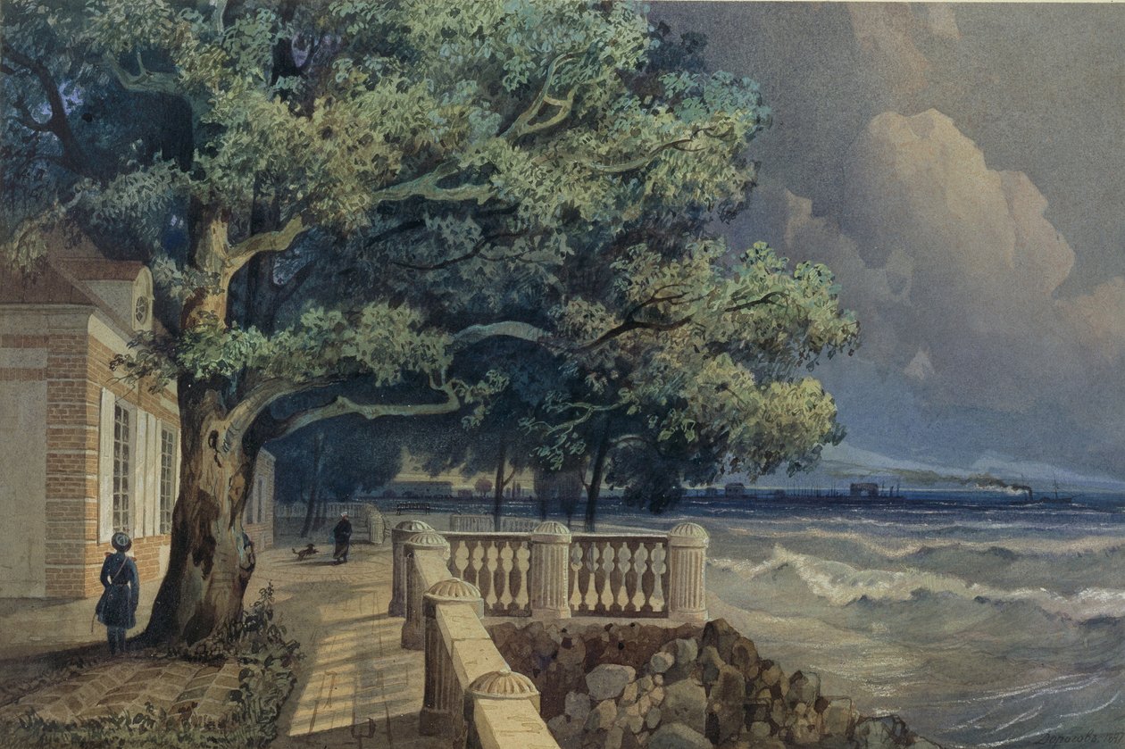 Terasz a Monplaisir-palotában, Peterhof, 1847 alkotó: Alexander Matveyevich Dorogov