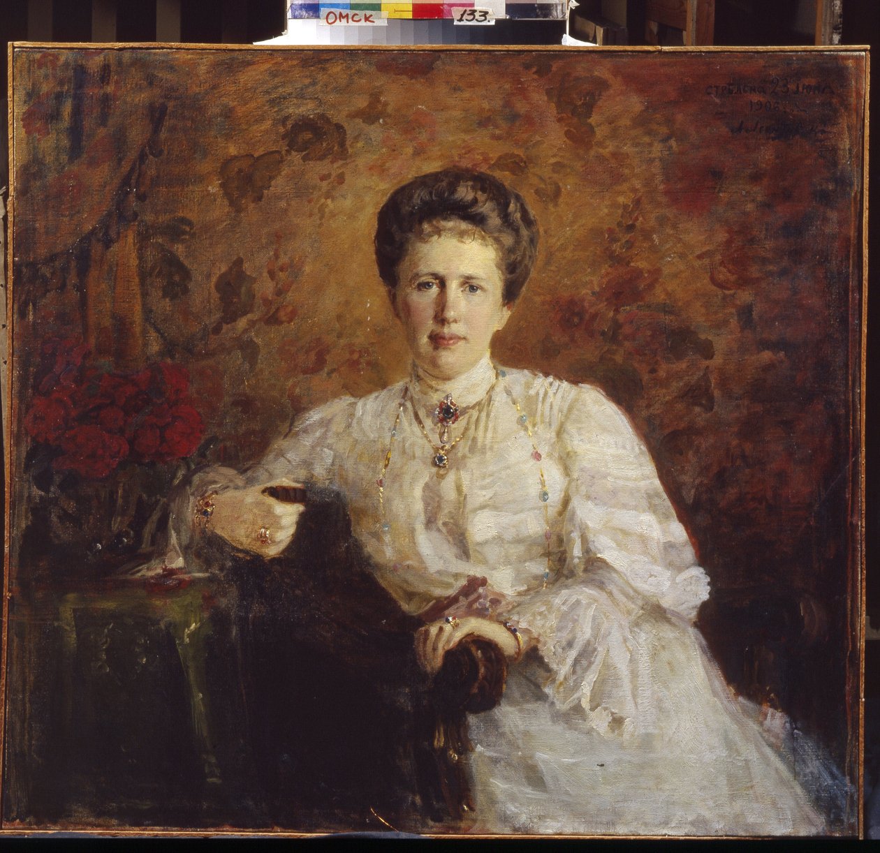 Elizaveta Mavrikievna orosz nagyhercegnő portréja (Elizaveta Mavrikievna orosz nagyhercegnő portréja). Alekszandr Mihajlovics Leontovszkij (1865-1928) festménye, olaj, vászon alkotó: Alexander Mikhaylovich Leontovsky