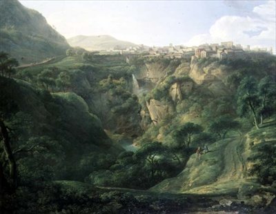 Hadrianus villája Tivoliban a Vesta templommal (olaj, vászon) alkotó: Alexander Nasmyth