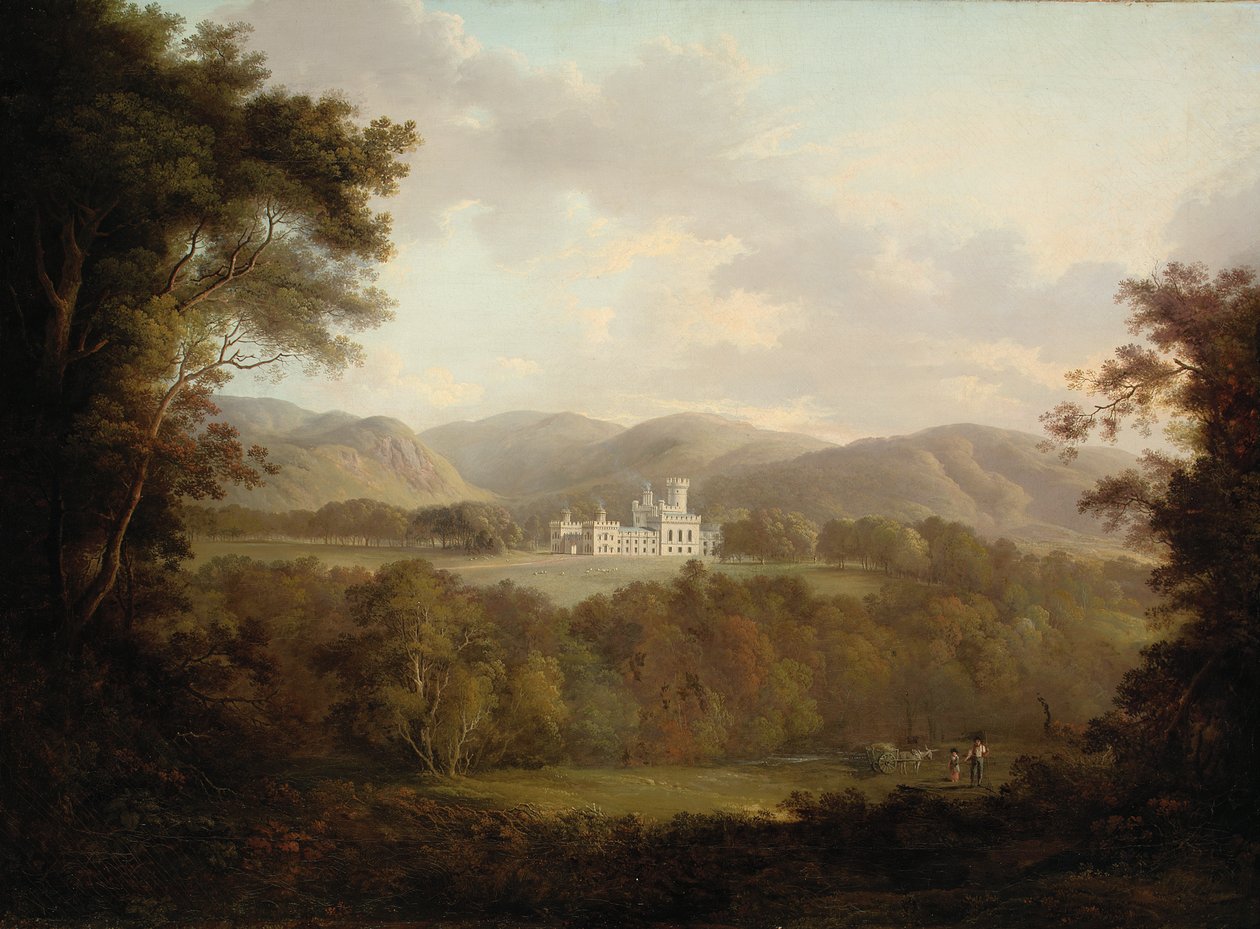Kilátás a Dreghorn-kastélyra, Midlothian, figurákkal és szénakocsival az előtérben (olaj, vászon) alkotó: Alexander Nasmyth