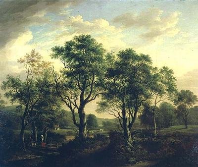 Erdős folyó táj figurákkal és szarvasmarhákkal (olaj, vászon) alkotó: Alexander Nasmyth