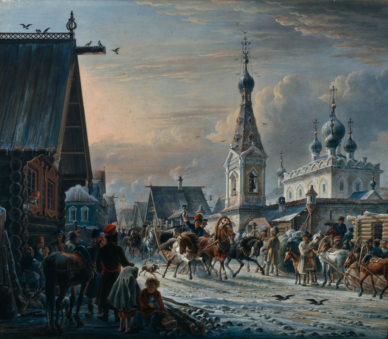 Utca postakocsikkal, 1829 alkotó: Alexander Osipovich Orlowski