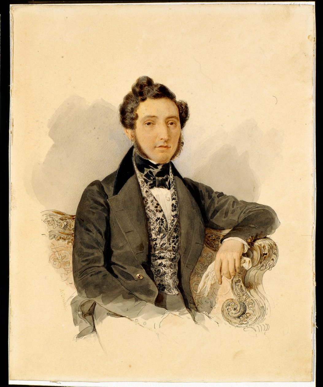 Nyikolaj Mihajlovics Donaurov (1806-1849) portréja - Alexander Briullov (Brioullov) akvarellje papíron (1798-1877) alkotó: Alexander Pavlovich Briullov