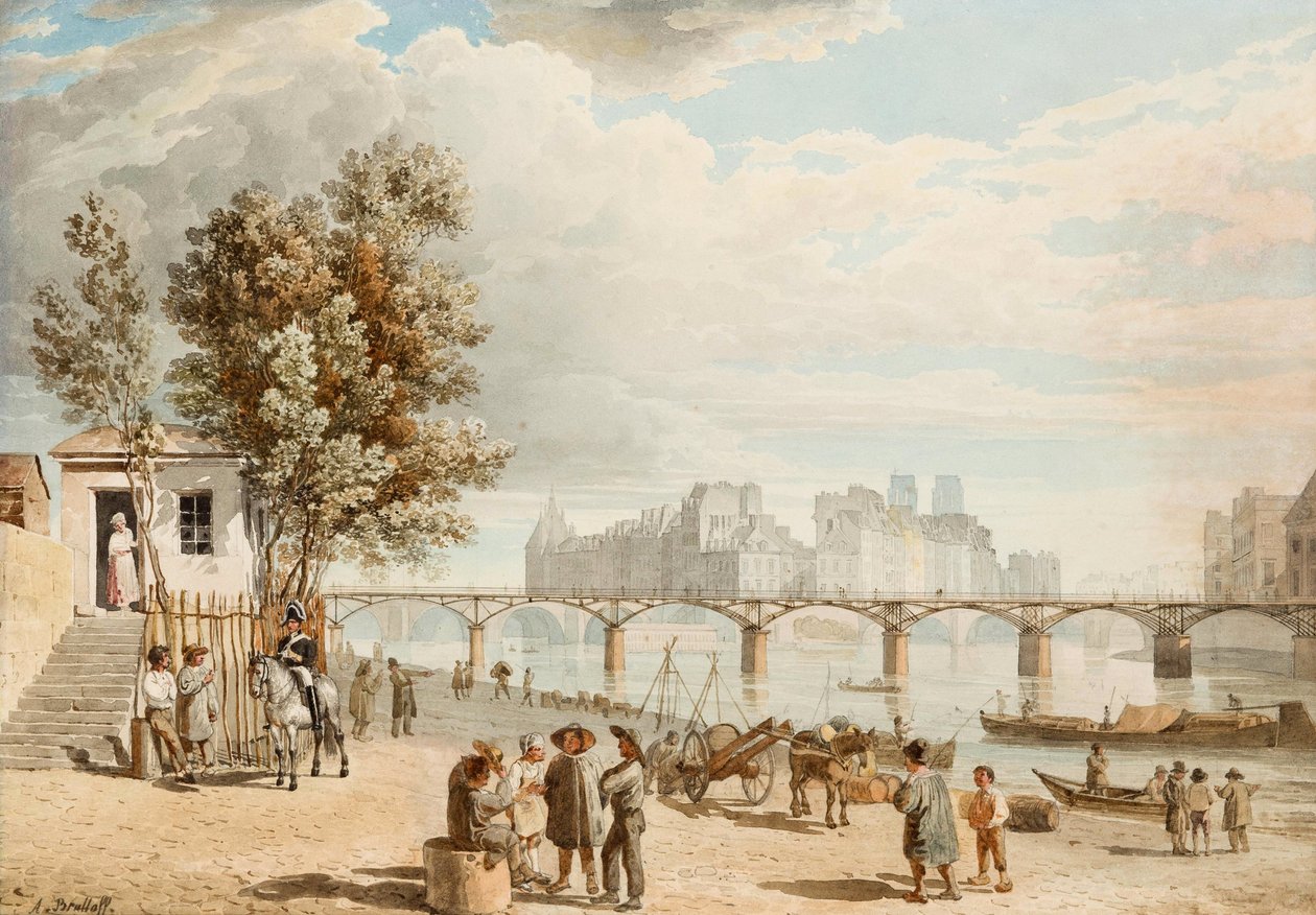 Vue de Paris - Pont des Arts (Franciaország) (Párizsi kilátás) - Alexander Pavlovich Briullov (Alexandre Brioullov) (1798-1877) munkája, akvarell papíron (21x30 cm), orosz művészet 19. század, romantika - Magángyűjtemény alkotó: Alexander Pavlovich Briullov