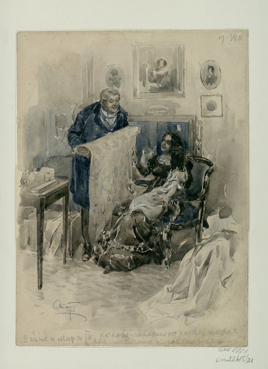 Pierre a családban. Epilógus. Illusztráció Lev Tolsztoj Háború és béke című regényéhez, 1911-1912. alkotó: Alexander Petrovich Apsit