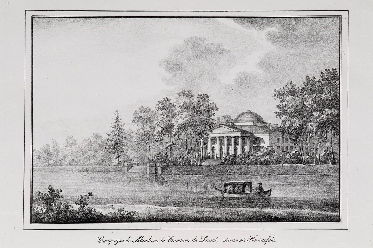 De Laval grófnő nyaralója az Aptekarsky-szigeten, sorozat Szentpétervárra néző kilátás, 1820-as évek alkotó: Alexander Pluchart