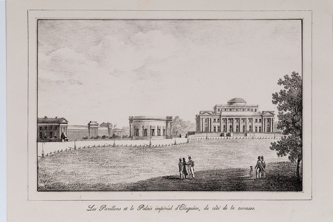 A Jelagin-palota Szentpéterváron sorozat Szentpétervári kilátások, 1820-as évek alkotó: Alexander Pluchart