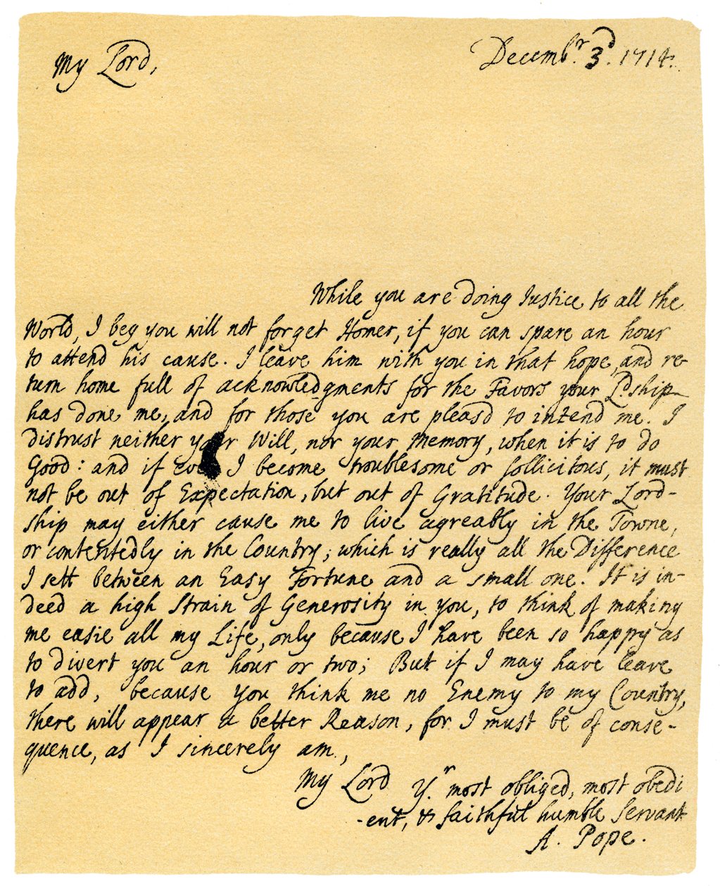 Alexander Pope levele Charles Montaguhoz, 1714. december 3. alkotó: Alexander Pope