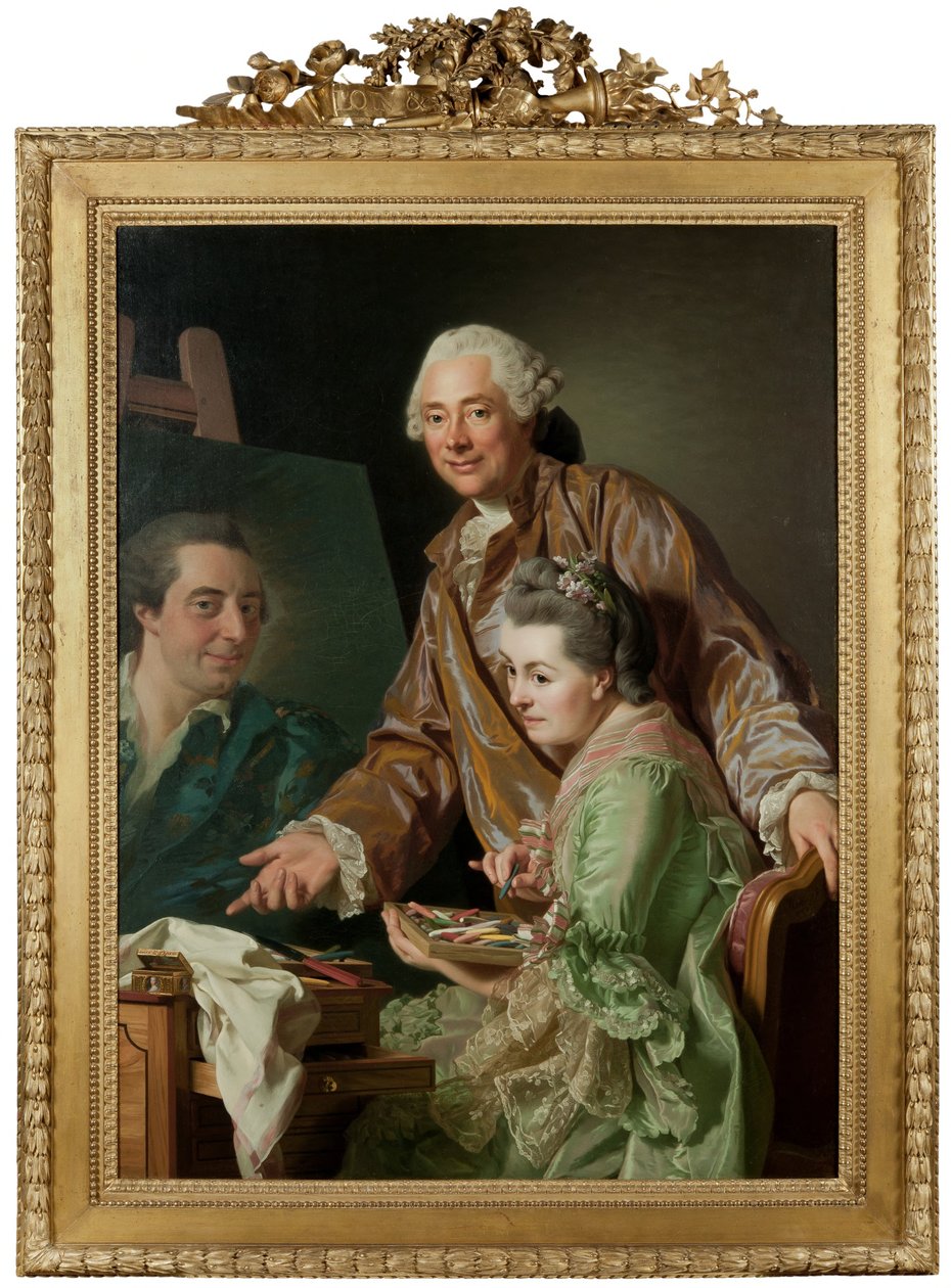 A művész és felesége, Marie Suzanne Giroust, Henrik Wilhelm Peill portréját festik alkotó: Alexander Roslin
