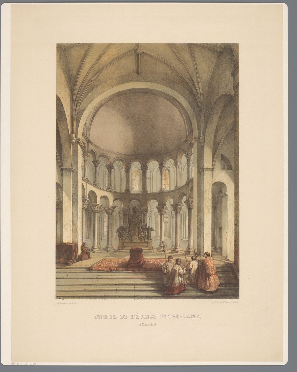 Beltéri van Onze-Lieve-Vrouwe-Basiliek te Maastricht A Notre-Dame templom kórusa, Maestricht (cím a tárgyon) Ókori építészeti emlékművek a 11. századtól a tizenharmadik századig Limburgban (sorozat címe) alkotó: Alexander Schaepkens