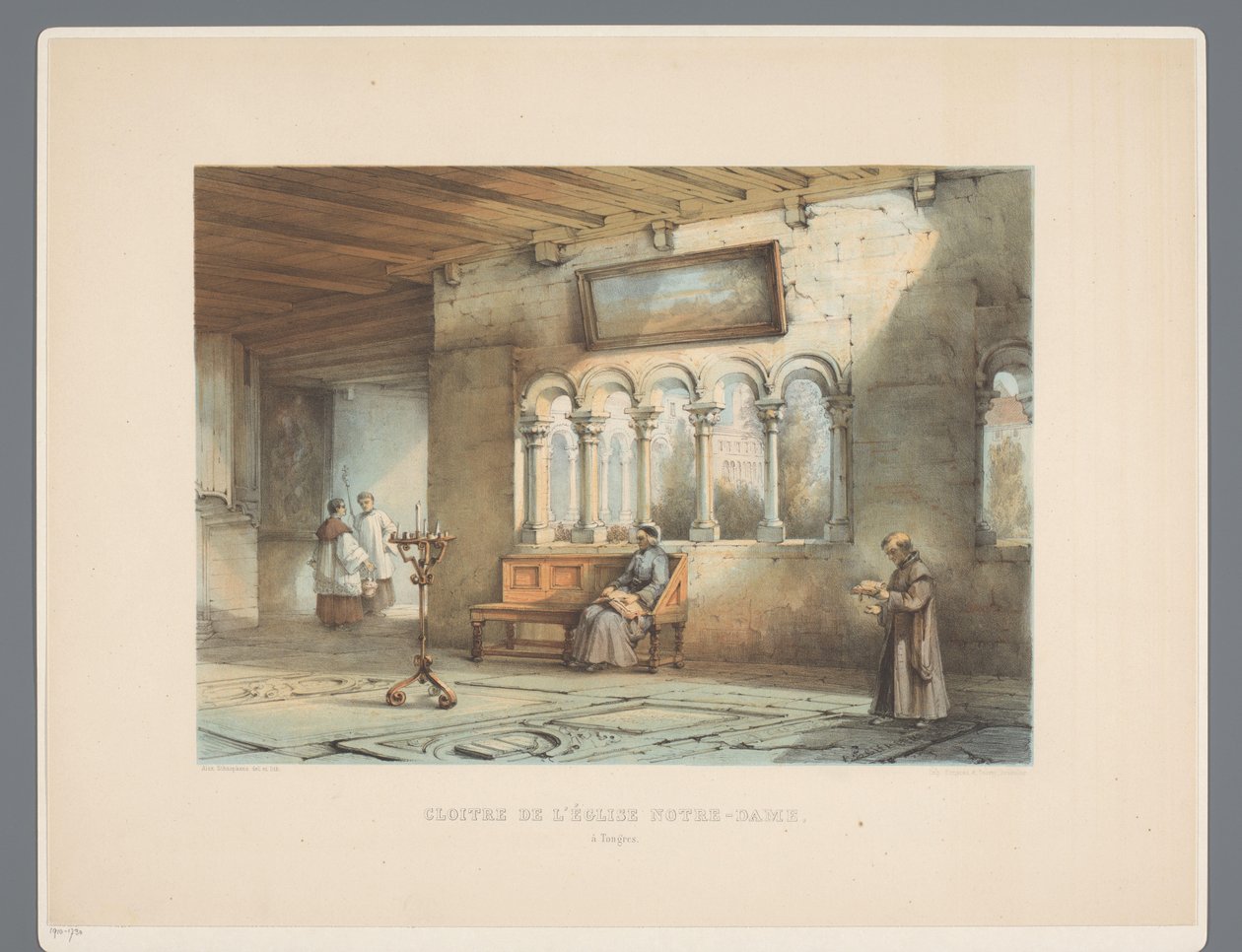 Klooster van Onze-Lieve-Vrouwebasiliek te Tongeren A Notre-Dame templom kolostora, Tongres (cím a tárgyon) Ősi építészeti emlékművek a 11. századtól a tizenharmadik századig Limburgsban (sorozat címe) alkotó: Alexander Schaepkens