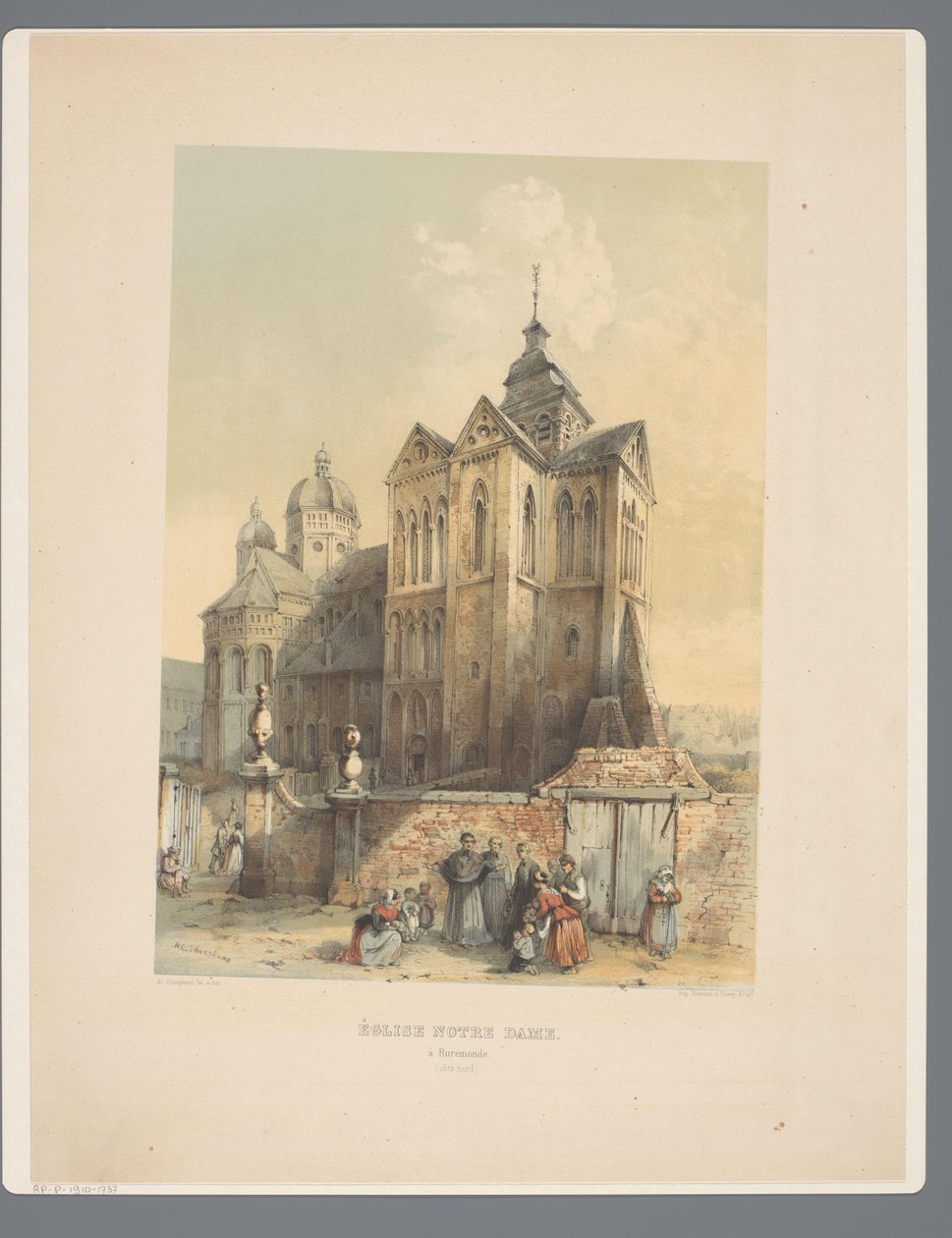 Onze Lieve Vrouwe Munsterkerk Roermondban Szűzanya-templom, Roermonde-ban (északi part). (cím a tárgyon) Ókori építészeti emlékművek a 11. századtól a tizenharmadik századig Limburgban (sorozat címe) alkotó: Alexander Schaepkens
