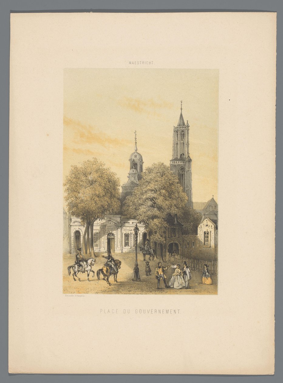 Régi őrház térrel Maastrichtban Place du gouvernement (cím az objektumon) Monuments de Maastricht (sorozat címe) alkotó: Alexander Schaepkens