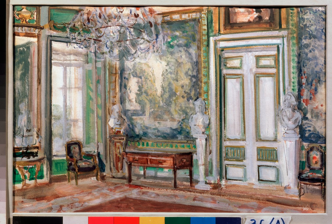 Seremetyev gróf kuskovói palotájának gobelinterme - Alekszandr Valentinovics Sredin (Sredine) (1872-1934) munkája, gouache papíron alkotó: Alexander Sredin
