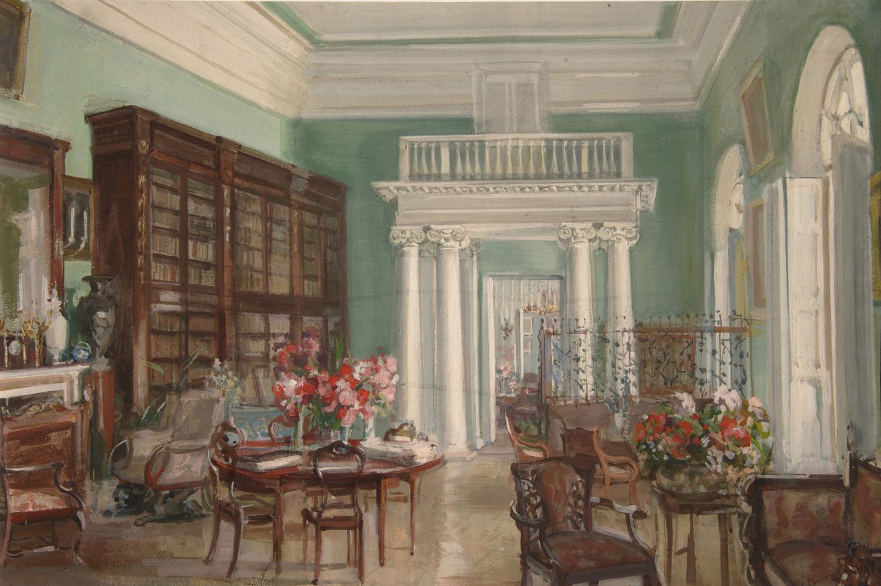 A Golitsyn Nikolo-Uryupino birtok könyvtárának belseje, 1910 alkotó: Alexander Valentinovich Sredin