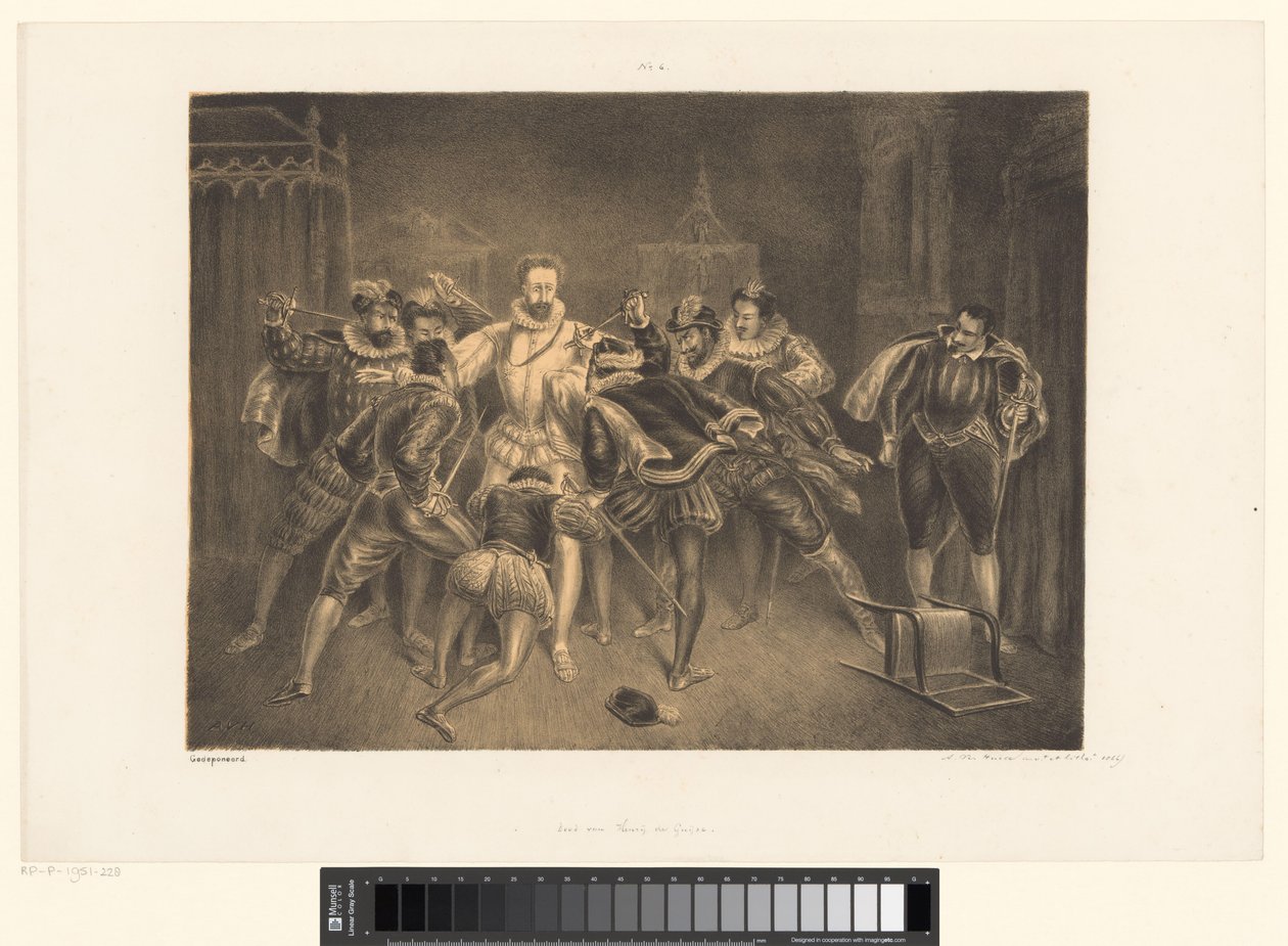 Guise Henrik meggyilkolása Henrij de Guijse halála (cím a tárgyon) alkotó: Alexander Ver Huell (signed by artist)