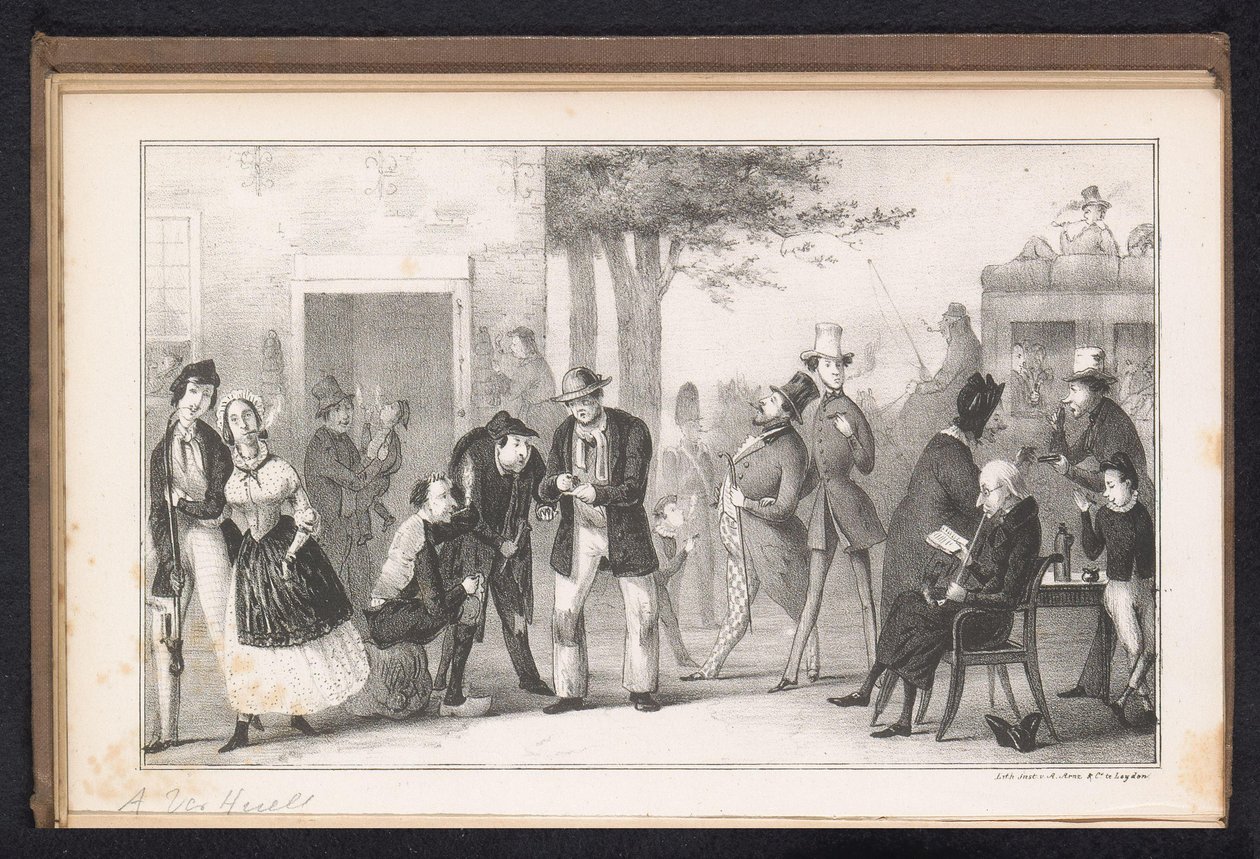 Rajzfilm Leideni diákalmanachban, 1843 A nikotin gyógynövény (cím a tárgyon) alkotó: Alexander Ver Huell