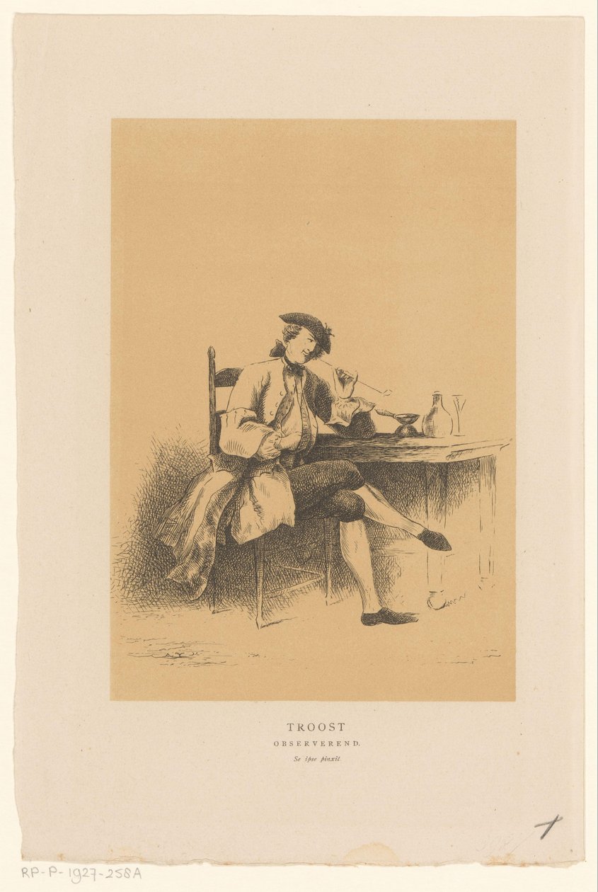 Cornelis Troost önarcképe Megnyugtató megfigyelés (cím a tárgyon) alkotó: Alexander Ver Huell