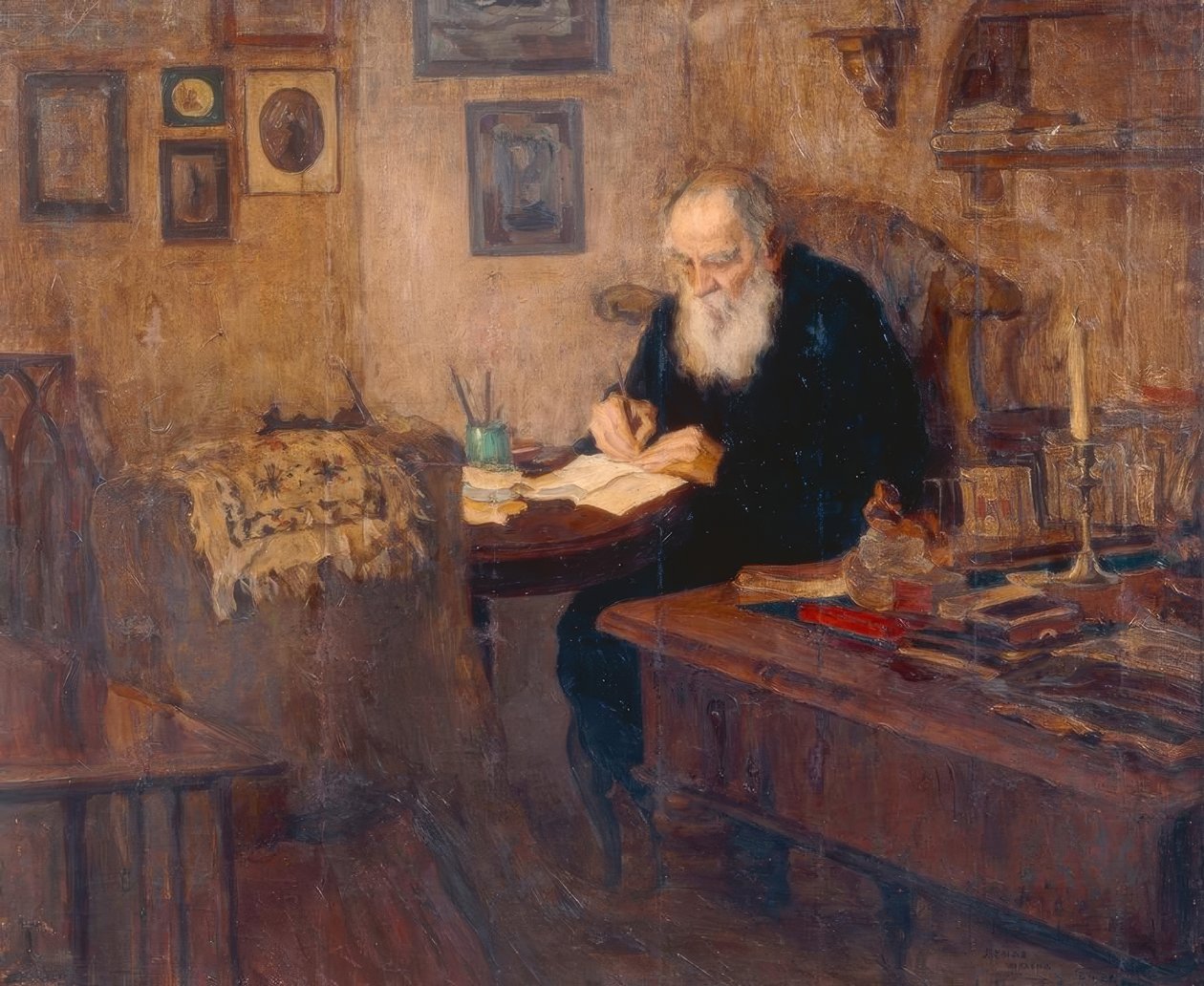 Leo N. Tolstoy író portréja alkotó: Alexander Viktorowitsch Morawow