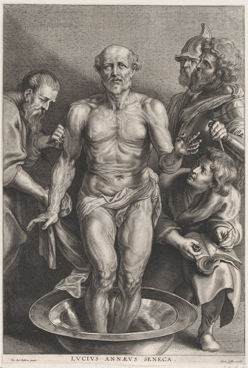 Seneca halála, középen áll, lábával egy vízmedencében, támasztékkal..., kb. 1655-78. alkotó: Alexander Voet