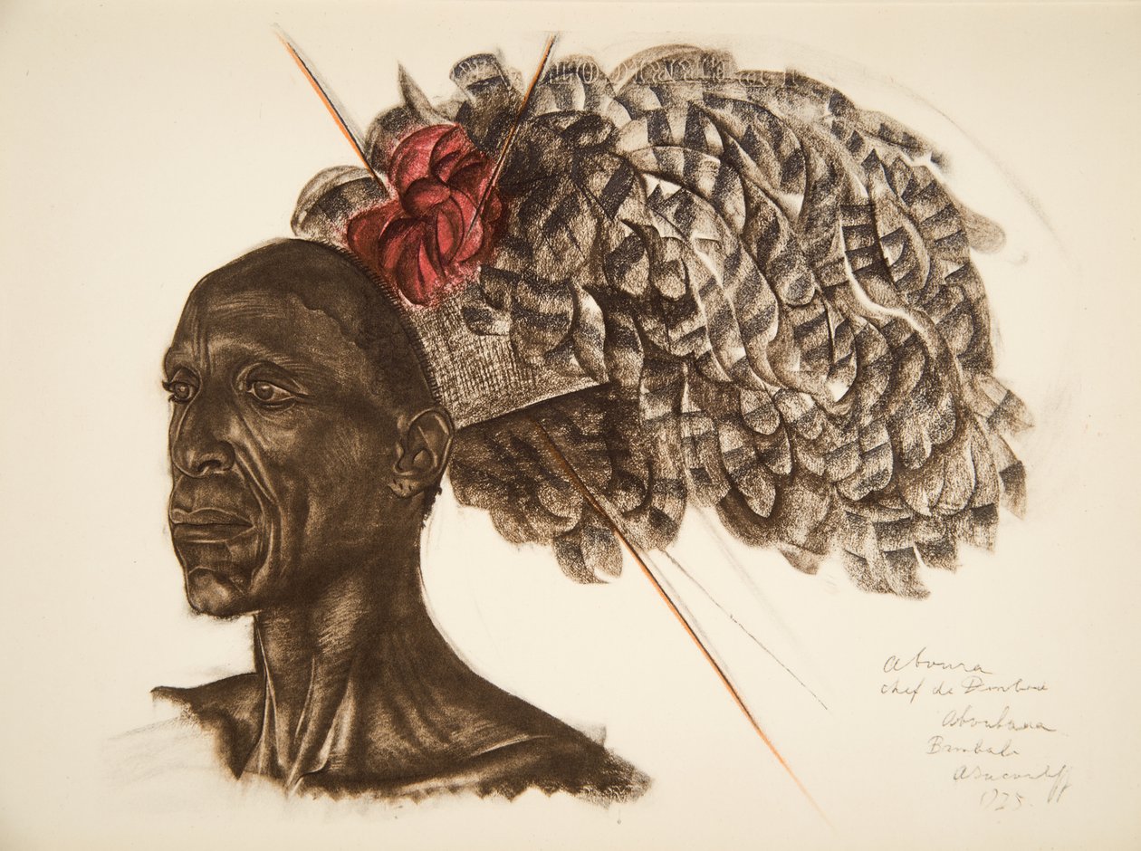 Aboura, Ababoua (Bambili) főnök, a Drawings and Paintings of Africa-ból, kivégezték a Citroen Center Africa expedíció során, a második Haardt Audouin-Dubreuil küldetésben, pub. Párizs, 1927 alkotó: Alexander Yakovlev